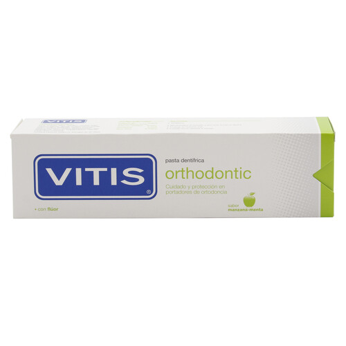 VITIS Dentífrico especial para ortodoncia, con fluor y sabor a manzana-menta VITIS 100 ml.