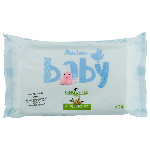 PRODUCTO ALCAMPO Baby Toallitas húmedas para bebé con aceite de oliva y acción hidratante y calmante 64 uds.