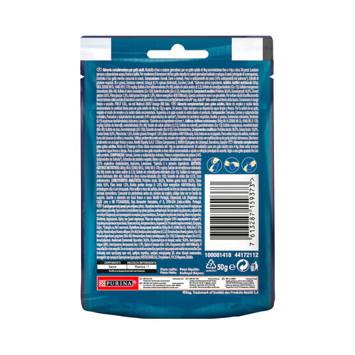 FELIX naturally delicious de Purina Snacks para gatos adultos con salmón y un toque de hierba gatera 50 g.