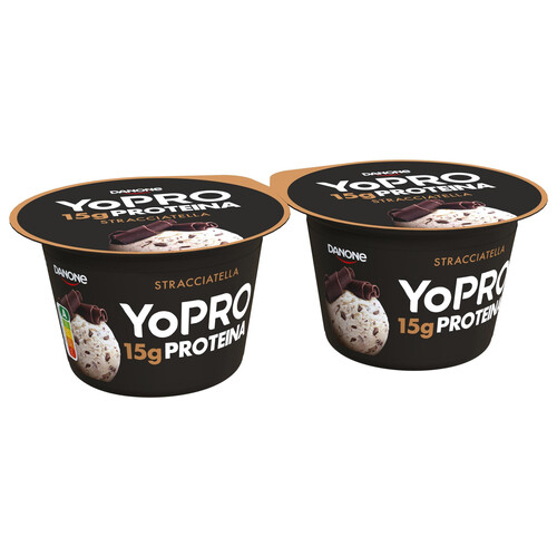 YOPRO Yogur con virutas de chocolate, proteínas y sin azúcares añadidos ni grasa de Danone 2 x 160 g.