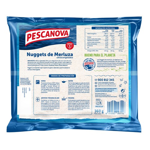 PESCANOVA Trocitos de merluza con empanado super crujiente (nuggets) 300 g.