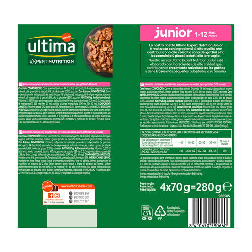 ULTIMA Expert nutrition Alimento en trozos en salsa, para gatitos de 1 a 12 meses 4 x 70 g.