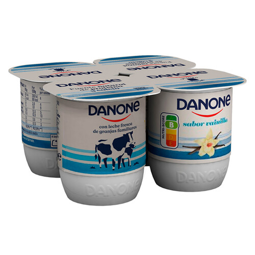 DANONE Yogur con sabor a vainilla, elaborado con fermentos naturales 4 x 120 g.