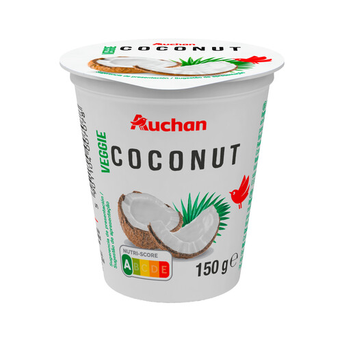 AUCHAN Yogur vegetal de coco cremoso natural sin azúcar añadida 150 g. Producto Alcampo.