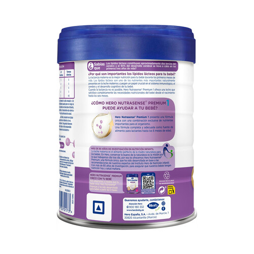 HERO Nutrasense premium Leche (1) de inico para recién nacido, desde el primer día 800 g.