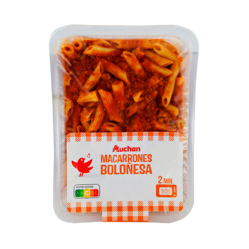 AUCHAN Macarrones con salsa Boloñesa, listos para calentar y comer 280 g. Producto Alcampo