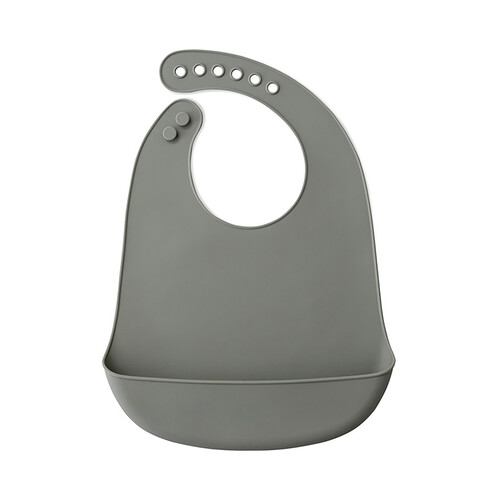 Babero silicona INTERBABY con recogemigas de 23x28,5x2cm, color gris.