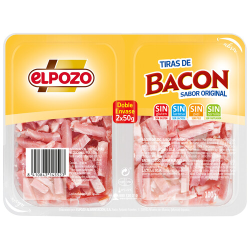 EL POZO Bacon cortado en tiras, sin piel ni ternilla EL POZO 2 x 50 g.