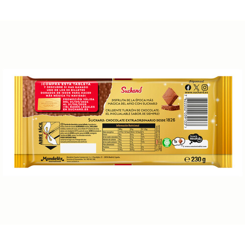 SUCHARD Turrón clásico de chocolate crujiente 260 g.