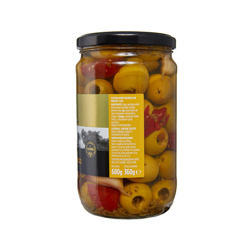 JOLCA Aceitunas gordal sin hueso con pimiento y ajo JOLCA 680 g.