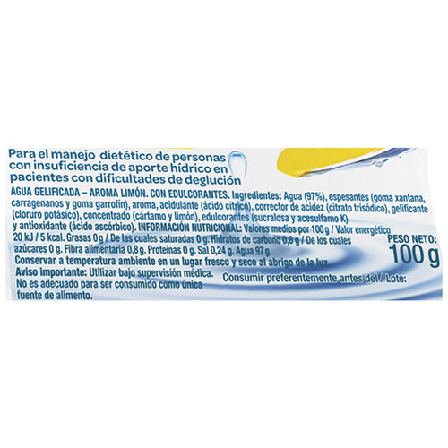 CAMPOFRÍO Healthcare Agua gelificada sabor limón 100 g.