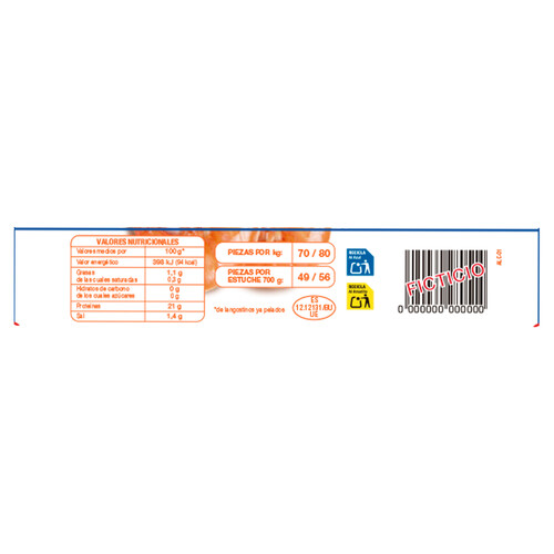 PRODUCTO ECONÓMICO ALCAMPO Langostinos 50/55 cocidos y ultracongelados 700 g.