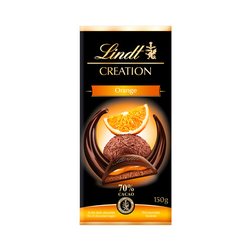 LINDT Chocolate negro con relleno de mousse de chocolate negro y con relleno de naranja 150 g.