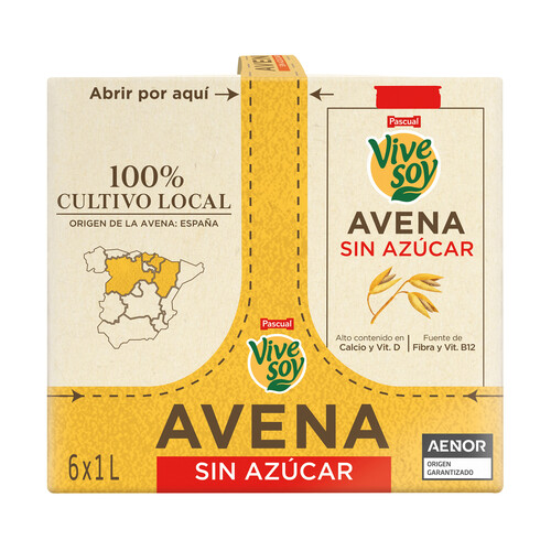 VIVESOY de Pascual Bebida vegetal de avena, sin azúcar 6 x 1 l