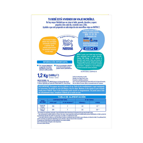 NATIVA Leche (2) de continuación a partir de los 6 meses NATIVA de Nestlé 1200 g.