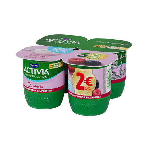 ACTIVIA Bifidus cremoso, desnatado (0% materia grasa) y con sabor frutos silvestres Cremoso 0% de Danone 4 x 120 g