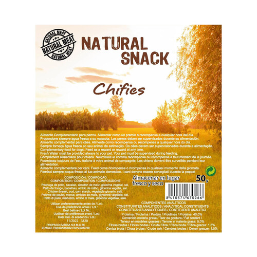 SANDIMAS Snack para perro natural SANDIMAS CHIFIES 50 g.