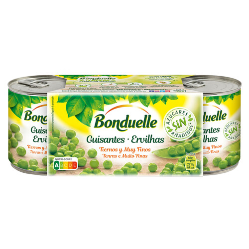 BONDUELLE Guisantes al natural muy finos pack 3 uds. 140 g.