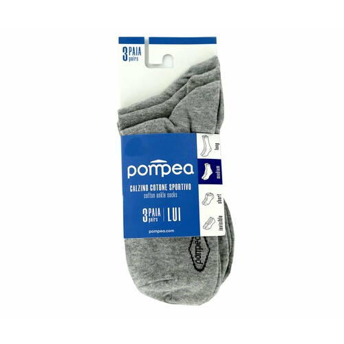 Pack de 3 pares de calcetines deportivos para hombre POMPEA, color gris, talla 43/46.