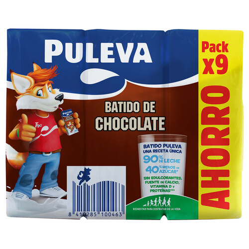 PULEVA Batido con sabor a chocolate, elaborado con un 90% de leche 9 x 200 ml.