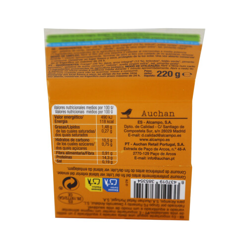 ALCAMPO ECOLÓGICO Crema de pollo con arroz integral 220 g.