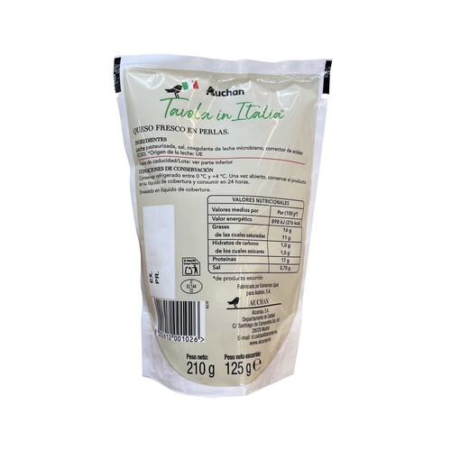 AUCHAN Perlas de mozarella 125 g. Producto Alcampo