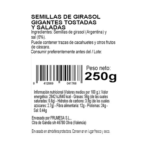 SELF DISCOUN Pipas gigantes tostadas saladas 250 g.