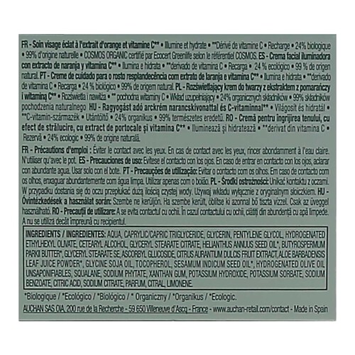 COSMIA Bio Recarga de crema facial iluminadora e hidratante con extracto de naranja ecológica y vitamina C 50 ml.