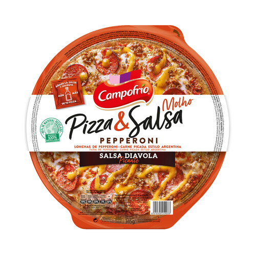 CAMPOFRÍO Pizza de pepperoni con salsa picante CAMPOFRÍO 355 g.