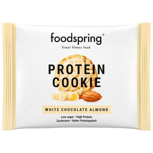 FOODSPRING Cookie con chocolate blanco y almendras y alto contenido en proteinas 50 g.