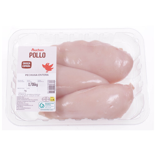 AUCHAN Pechuga de pollo 3 uds. Producto Alcampo