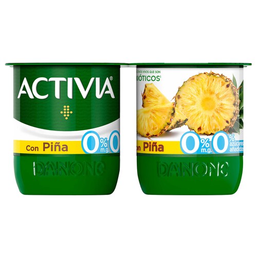 ACTIVIA Bífidus desnatado (0% materia grasa) con trocitos de piña de Danone 4 x 120 g.