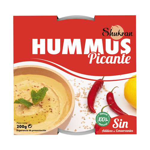 SHUKRAN Hummus de garbanzo con cayena 100% natural 200 g.