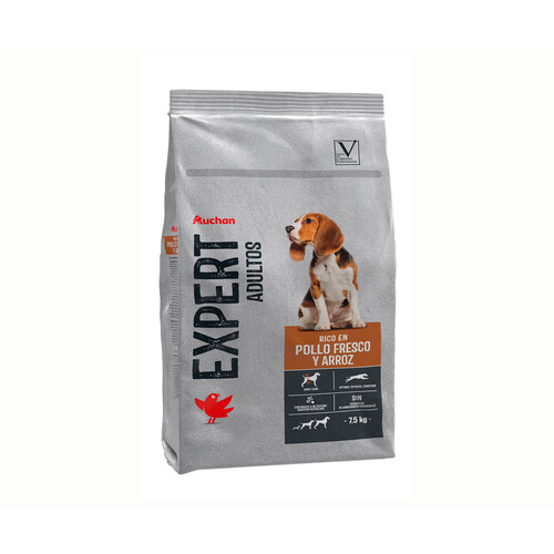 PRODUCTO ALCAMPO Pienso premium para perros a base de pollo y arroz AUCHAN EXPERT saco de 7,5 kg.