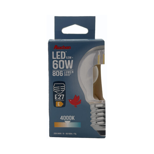 Bombilla Led E27 esférica, 8W=60W, luz fría, 806lm, PRODUCTO ALCAMPO.