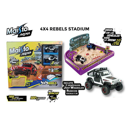 Set  Arena Jeep 4 X 4, incluye 2 coches todoterreno, MAISTO.