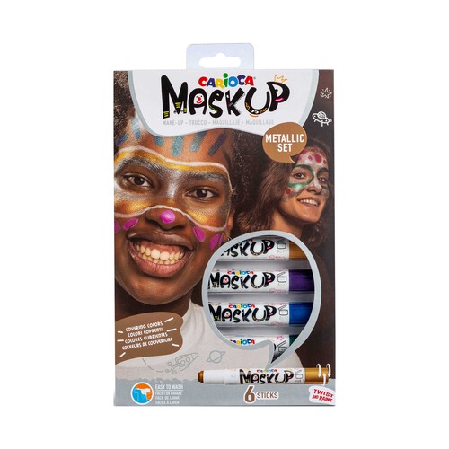 Pinturas de cara Mask Up caja 6 Metallic. Pintura lavable para la piel. Maquillaje Ideal para Navidad, Halloween, Carnaval y Fiestas.