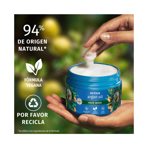 HERBAL ESSENCES Mascarilla reparadora con aceite de argán para cabellos dañados 500 ml.