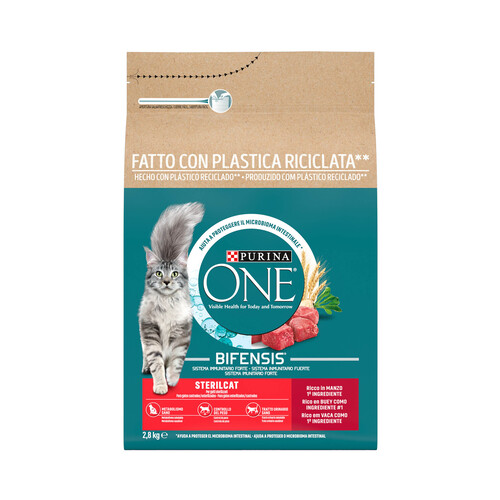 PURINA ONE Pienso para gatos esterilizado a base de buey PURINA ONE 2,8 kg.