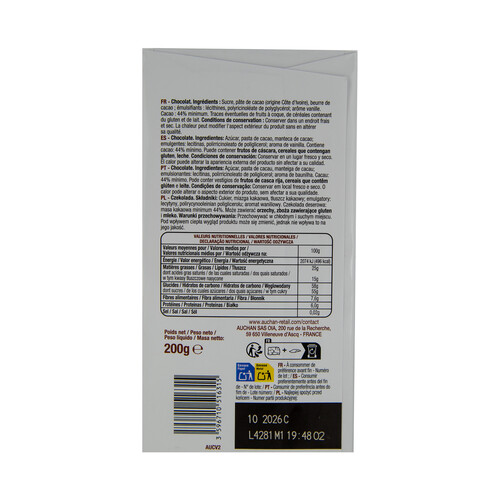 PRODUCTO ECONÓMICO ALCAMPO Chocolate para postres, tableta de 200 g.