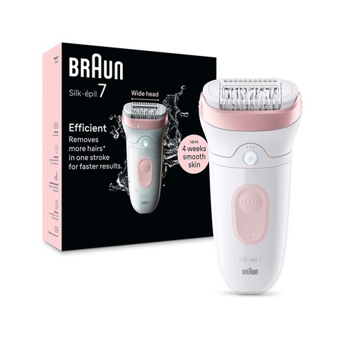 Depiladora eléctrica inalámbrica BRAUN Silk-épil 7-000, cabezal ancho, tecnología MicroGrip, resistente al agua.