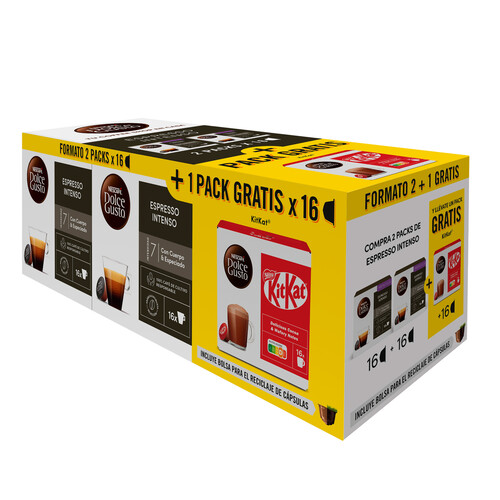 DOLCE GUSTO Café cápsulas 2 ud expreso intenso + 1 KitKat 480 g.