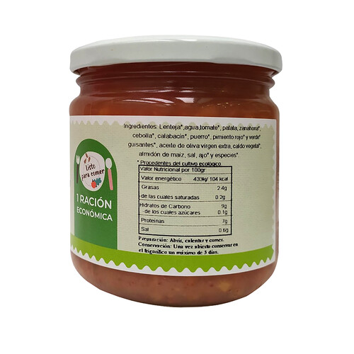 BIONSAN Cocido de lentejas con verduras Mediterráneas y romero ecológico BIONSAN 280 g.