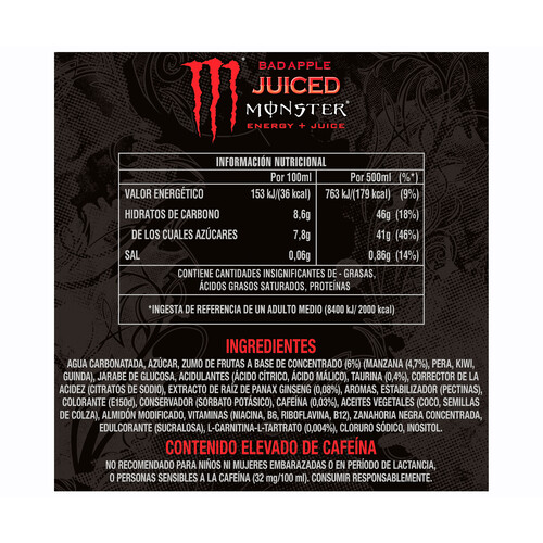 BAD APPLE Bebida energética monster 50 cl.