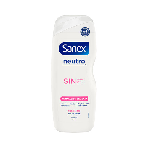 SANEX Sin neutro Gel de ducha o baño, con hidratantes naturales para pieles sensibles y delicadas 600 ml.