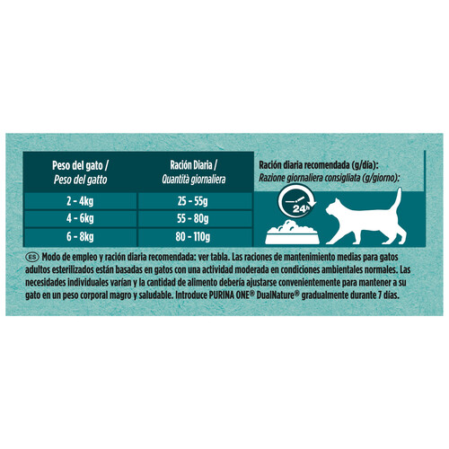 PURINA One dual nature Alimento para gatos adultos esterilizados, que ayuda a mantener el tracto urinario saludable 1.4 kg.