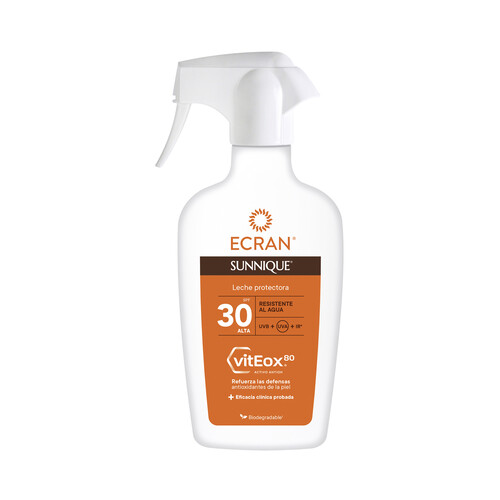 ECRAN Leche solar en spray con acción protectora y FPS 30 (alta) ECRAN Sunnique 300 ml.