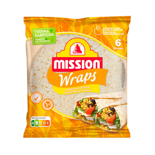 MISSION Tortillas de trigo con espelta y avena especiales para hacer wraps 370 g.