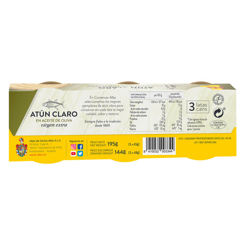 ALBO Atún claro en aceite de oliva virgen extra 68 x 3 g.