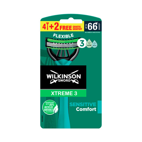 WILKINSON Xtreme 3 Cuchilla de afeitar desechable , con cabezal de triple hoja 4 + 2 uds